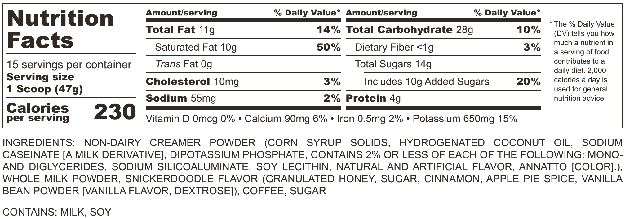 Whole Milk Snickerdoodle nutrition facts and ingredients